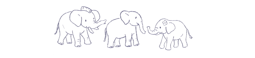 Ilustración de elefantes caminando en familia.